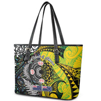 New Zealand and Cook Islands Together Leather Tote Bag Tatau Art Tribal Pattern-Maori Tattoo with Fern and Paua Shell LT03 - Polynesian Pride