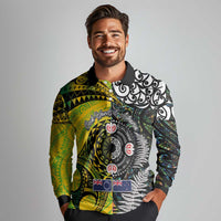 New Zealand and Cook Islands Together Long Sleeve Polo Shirt Tatau Art Tribal Pattern-Maori Tattoo with Fern and Paua Shell