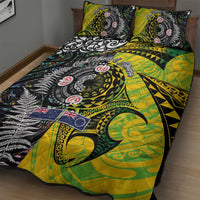 New Zealand and Cook Islands Together Quilt Bed Set Tatau Art Tribal Pattern-Maori Tattoo with Fern and Paua Shell LT03 - Polynesian Pride