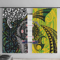 New Zealand and Cook Islands Together Window Curtain Tatau Art Tribal Pattern-Maori Tattoo with Fern and Paua Shell LT03 With Hooks Art - Polynesian Pride