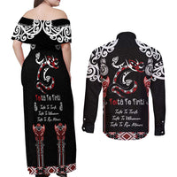 Aotearoa Toitu Te Tiriti-Maori Taniwha Couples Matching Off Shoulder Maxi Dress and Long Sleeve Button Shirt Toitu Te Whenua Toitu Te Reo Maori LT03 - Polynesian Pride