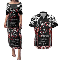 Aotearoa Toitu Te Tiriti-Maori Taniwha Couples Matching Puletasi and Hawaiian Shirt Toitu Te Whenua Toitu Te Reo Maori LT03 Black - Polynesian Pride