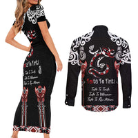 Aotearoa Toitu Te Tiriti-Maori Taniwha Couples Matching Short Sleeve Bodycon Dress and Long Sleeve Button Shirt Toitu Te Whenua Toitu Te Reo Maori LT03 - Polynesian Pride