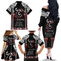 Aotearoa Toitu Te Tiriti-Maori Taniwha Family Matching Off The Shoulder Long Sleeve Dress and Hawaiian Shirt Toitu Te Whenua Toitu Te Reo Maori LT03 - Polynesian Pride