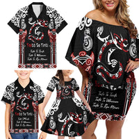 Aotearoa Toitu Te Tiriti-Maori Taniwha Family Matching Off Shoulder Short Dress and Hawaiian Shirt Toitu Te Whenua Toitu Te Reo Maori LT03 - Polynesian Pride