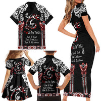 Aotearoa Toitu Te Tiriti-Maori Taniwha Family Matching Short Sleeve Bodycon Dress and Hawaiian Shirt Toitu Te Whenua Toitu Te Reo Maori LT03 - Polynesian Pride