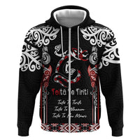 Aotearoa Toitu Te Tiriti-Maori Taniwha Hoodie Toitu Te Whenua Toitu Te Reo Maori LT03 Zip Hoodie Black - Polynesian Pride