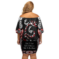 Aotearoa Toitu Te Tiriti-Maori Taniwha Off Shoulder Short Dress Toitu Te Whenua Toitu Te Reo Maori LT03 - Polynesian Pride