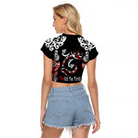 Aotearoa Toitu Te Tiriti-Maori Taniwha Raglan Cropped T Shirt Toitu Te Whenua Toitu Te Reo Maori