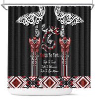 Aotearoa Toitu Te Tiriti-Maori Taniwha Shower Curtain Toitu Te Whenua Toitu Te Reo Maori LT03 Black - Polynesian Pride