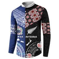 Personalised Aotearoa and Samoa Together Button Sweatshirt Tatau Art Tattoos-Taniko and Tukutuku with Maori Pattern