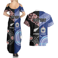 Personalised Aotearoa and Samoa Together Couples Matching Summer Maxi Dress and Hawaiian Shirt Tatau Art Tattoos-Taniko and Tukutuku with Maori Pattern