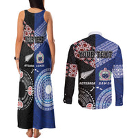 Personalised Aotearoa and Samoa Together Couples Matching Tank Maxi Dress and Long Sleeve Button Shirt Tatau Art Tattoos-Taniko and Tukutuku with Maori Pattern
