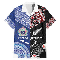 Personalised Aotearoa and Samoa Together Family Matching Mermaid Dress and Hawaiian Shirt Tatau Art Tattoos-Taniko and Tukutuku with Maori Pattern LT03 Dad's Shirt - Short Sleeve Black - Polynesian Pride