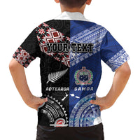Personalised Aotearoa and Samoa Together Family Matching Off The Shoulder Long Sleeve Dress and Hawaiian Shirt Tatau Art Tattoos-Taniko and Tukutuku with Maori Pattern LT03 - Polynesian Pride