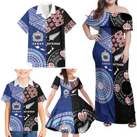 Personalised Aotearoa and Samoa Together Family Matching Off Shoulder Maxi Dress and Hawaiian Shirt Tatau Art Tattoos-Taniko and Tukutuku with Maori Pattern LT03 - Polynesian Pride