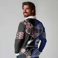 Personalised Aotearoa and Samoa Together Long Sleeve Polo Shirt Tatau Art Tattoos-Taniko and Tukutuku with Maori Pattern