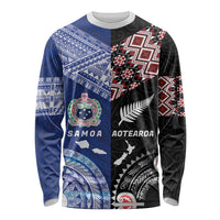 Personalised Aotearoa and Samoa Together Long Sleeve Shirt Tatau Art Tattoos-Taniko and Tukutuku with Maori Pattern