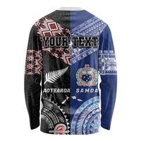 Personalised Aotearoa and Samoa Together Long Sleeve Shirt Tatau Art Tattoos-Taniko and Tukutuku with Maori Pattern