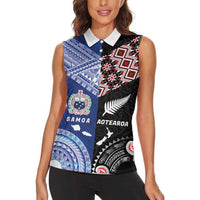 Personalised Aotearoa and Samoa Together Women Sleeveless Polo Shirt Tatau Art Tattoos-Taniko and Tukutuku with Maori Pattern