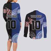 Custom Aotearoa and Samoa Rugby Couples Matching Long Sleeve Bodycon Dress and Long Sleeve Button Shirt Maori Warrior and Teuila Emblem-Tatau with Taniko Art