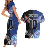 Custom Aotearoa and Samoa Rugby Couples Matching Short Sleeve Bodycon Dress and Hawaiian Shirt Maori Warrior and Teuila Emblem-Tatau with Taniko Art LT03 - Polynesian Pride