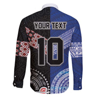 Custom Aotearoa and Samoa Rugby Family Matching Off The Shoulder Long Sleeve Dress and Hawaiian Shirt Maori Warrior and Teuila Emblem-Tatau with Taniko Art LT03 - Polynesian Pride