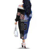 Custom Aotearoa and Samoa Rugby Family Matching Off The Shoulder Long Sleeve Dress and Hawaiian Shirt Maori Warrior and Teuila Emblem-Tatau with Taniko Art LT03 - Polynesian Pride