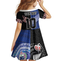 Custom Aotearoa and Samoa Rugby Family Matching Off Shoulder Maxi Dress and Hawaiian Shirt Maori Warrior and Teuila Emblem-Tatau with Taniko Art LT03 - Polynesian Pride