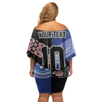 Custom Aotearoa and Samoa Rugby Family Matching Off Shoulder Short Dress and Hawaiian Shirt Maori Warrior and Teuila Emblem-Tatau with Taniko Art LT03 - Polynesian Pride