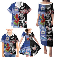 Custom Aotearoa and Samoa Rugby Family Matching Puletasi and Hawaiian Shirt Maori Warrior and Teuila Emblem-Tatau with Taniko Art LT03 - Polynesian Pride