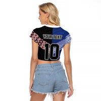 Custom Aotearoa and Samoa Rugby Raglan Cropped T Shirt Maori Warrior and Teuila Emblem-Tatau with Taniko Art