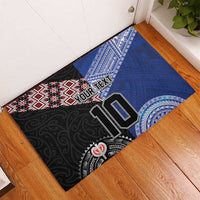 Custom Aotearoa and Samoa Rugby Rubber Doormat Maori Warrior and Teuila Emblem-Tatau with Taniko Art