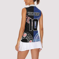 Custom Aotearoa and Samoa Rugby Women Sleeveless Polo Shirt Maori Warrior and Teuila Emblem-Tatau with Taniko Art