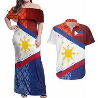 Philippines National Flag Day Couples Matching Off Shoulder Maxi Dress and Hawaiian Shirt Polynesian and Yakan Tattoo Brush Style LT03 Red - Polynesian Pride