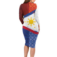 Philippines National Flag Day Family Matching Long Sleeve Bodycon Dress and Hawaiian Shirt Polynesian and Yakan Tattoo Brush Style LT03 - Polynesian Pride