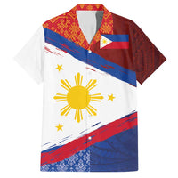 Philippines National Flag Day Family Matching Tank Maxi Dress and Hawaiian Shirt Polynesian and Yakan Tattoo Brush Style LT03 Dad's Shirt - Short Sleeve Red - Polynesian Pride
