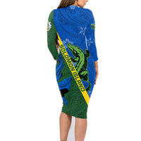 Solomon Island Crocodile and Shark Family Matching Long Sleeve Bodycon Dress and Hawaiian Shirt Polynesian Pattern
