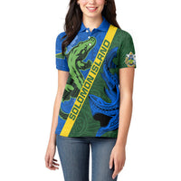 Solomon Island Crocodile and Shark Women Polo Shirt Polynesian Pattern