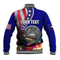 Personalised American Samoa and United States Baseball Jacket Bald Eagle and Seal Hibiscus Polynesian Pattern