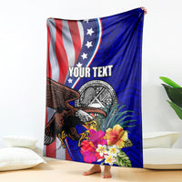 Personalised American Samoa and United States Blanket Bald Eagle and Seal Hibiscus Polynesian Pattern
