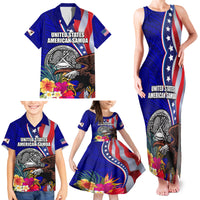 Personalised American Samoa and United States Family Matching Tank Maxi Dress and Hawaiian Shirt Bald Eagle and Seal Hibiscus Polynesian Pattern LT03 - Polynesian Pride