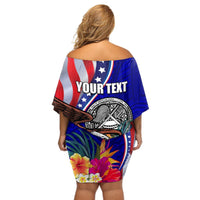 Personalised American Samoa and United States Off Shoulder Short Dress Bald Eagle and Seal Hibiscus Polynesian Pattern LT03 - Polynesian Pride