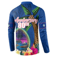 Guam Liberation Day 80th Anniversary Button Sweatshirt Palm Tree and Seal Artwork Hibiscus Polynesian Pattern