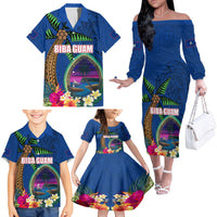 Guam Liberation Day 80th Anniversary Family Matching Off The Shoulder Long Sleeve Dress and Hawaiian Shirt Palm Tree and Seal Artwork Hibiscus Polynesian Pattern LT03 - Polynesian Pride