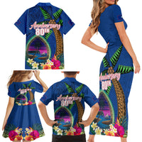 Guam Liberation Day 80th Anniversary Family Matching Short Sleeve Bodycon Dress and Hawaiian Shirt Palm Tree and Seal Artwork Hibiscus Polynesian Pattern LT03 - Polynesian Pride