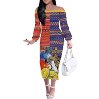 Philippines Kadayawan Family Matching Off The Shoulder Long Sleeve Dress and Hawaiian Shirt Filipino Eagle Durian with Polynesian and Igorots Pattern