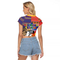 Philippines Kadayawan Raglan Cropped T Shirt Filipino Eagle Durian with Polynesian and Igorots Pattern