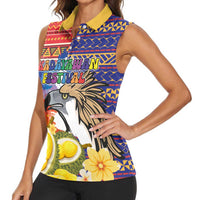 Philippines Kadayawan Women Sleeveless Polo Shirt Filipino Eagle Durian with Polynesian and Igorots Pattern