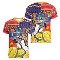 Philippines Kadayawan Women V-Neck T-Shirt Filipino Eagle Durian with Polynesian and Igorots Pattern